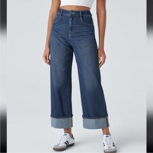 Halara Super Soft Cuffed High Rise Wide Leg Stretch Jeans size small